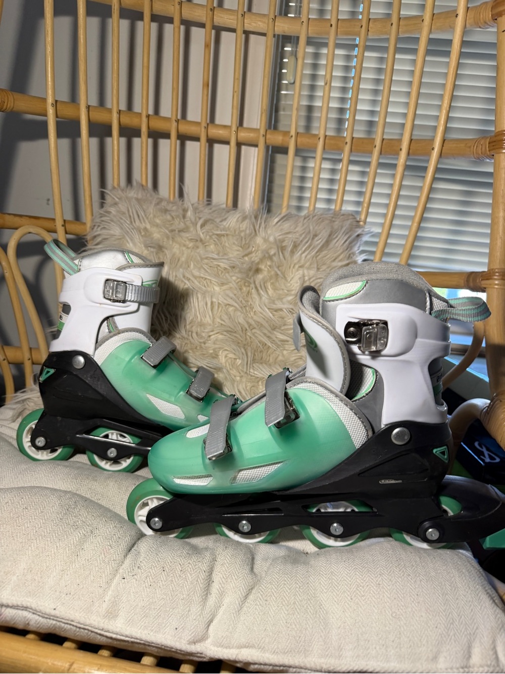 Adjustable Inline Roller Skates Youth Size 6-9 Green White Black